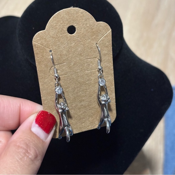 Cute Hanging Cat Dangle, Hook Earrings - Super Cute Kitty Cat Earring - Picture 8 of 13